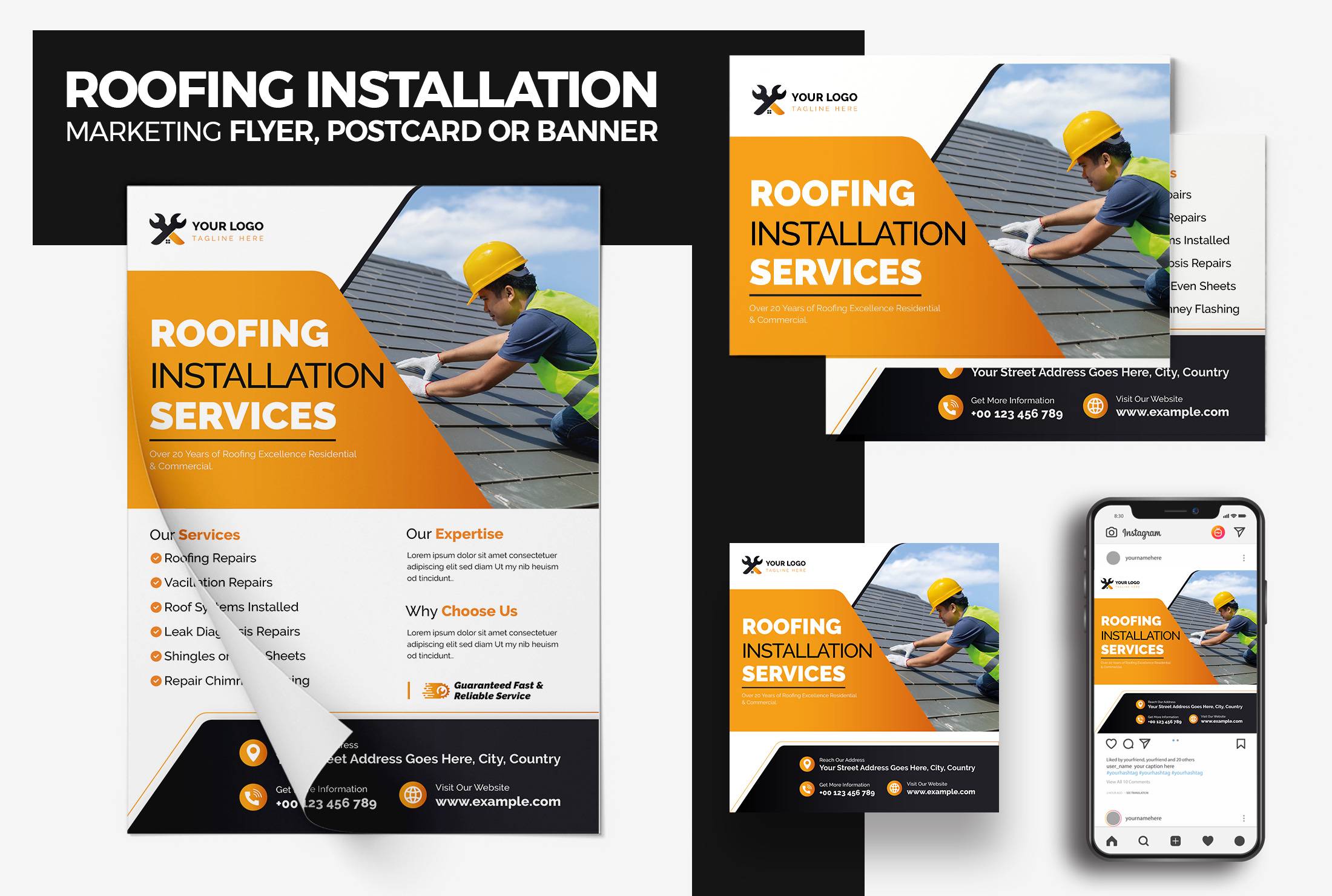 I will design roof repair, roof cleaning marketing flyer, postcard, door hanger, banner