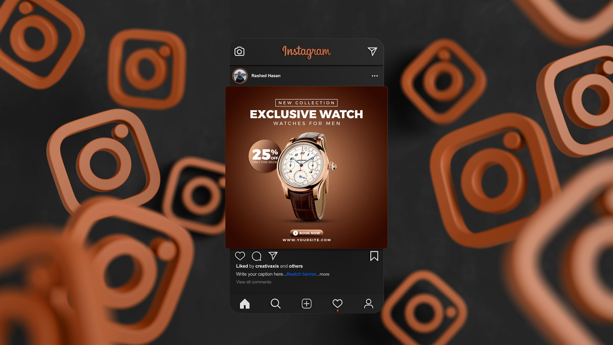 Chocolate Color Classical Watch Social Media Post Template